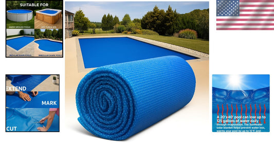 12 Mil Thick Swimming Pool Solar Cover - 16'x32' Heat Retention Blanket