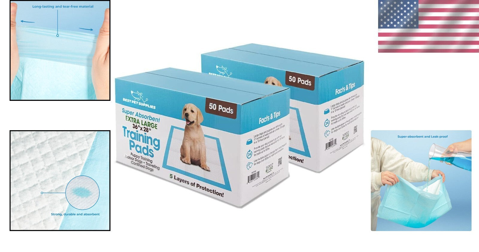 50x X-Large Blue Puppy Training Pads with Quilted Leak-Proof Design - 100 Count