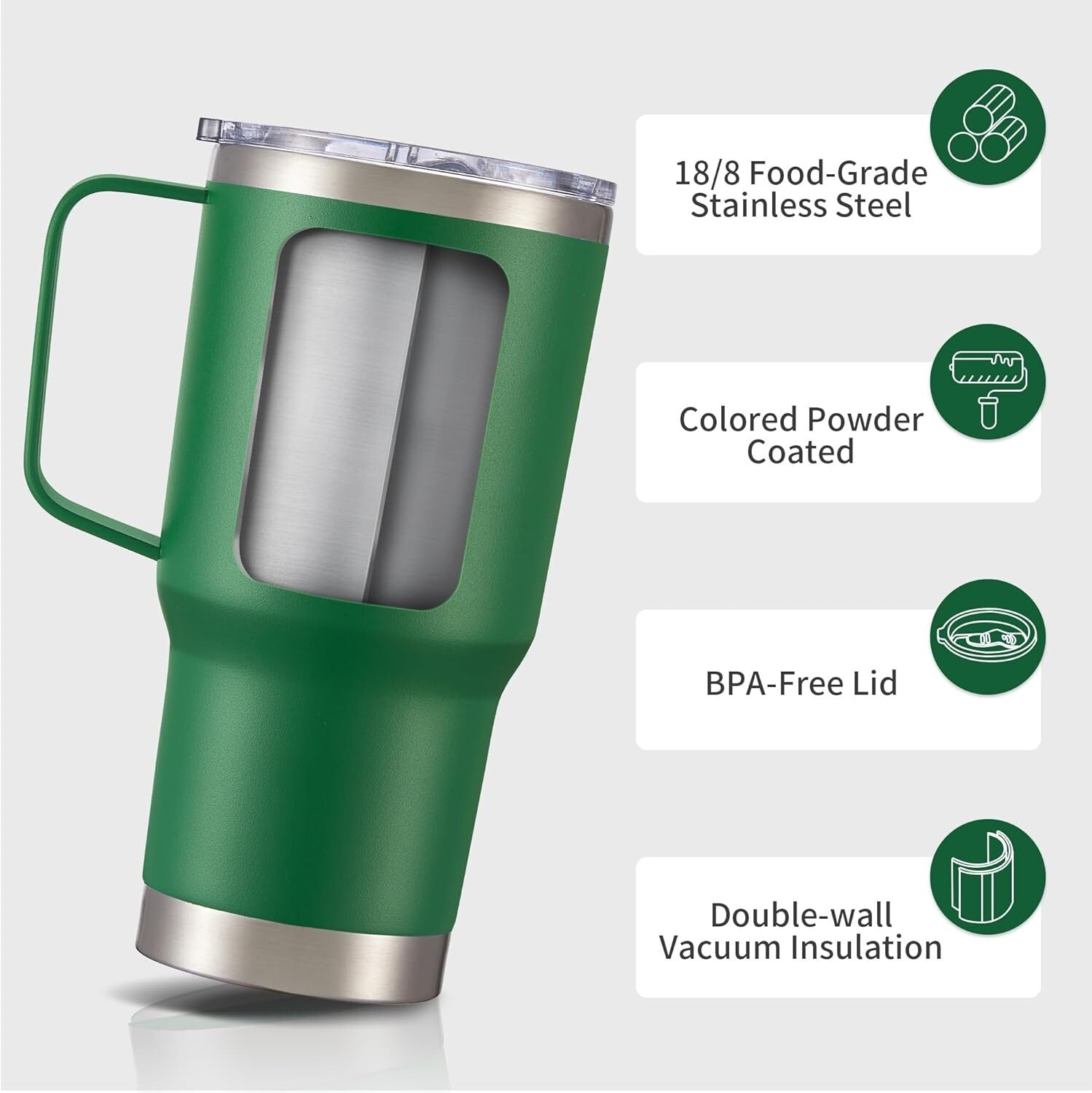 Bulk Stainless Steel Tumblers - 20 oz Double Wall Travel Mugs, 6 Pack Dark Green