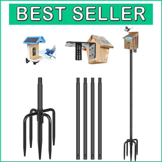 79-Inch Heavy Duty Bird Feeder Pole with Stable 5-Prong Base - Adjustable Black