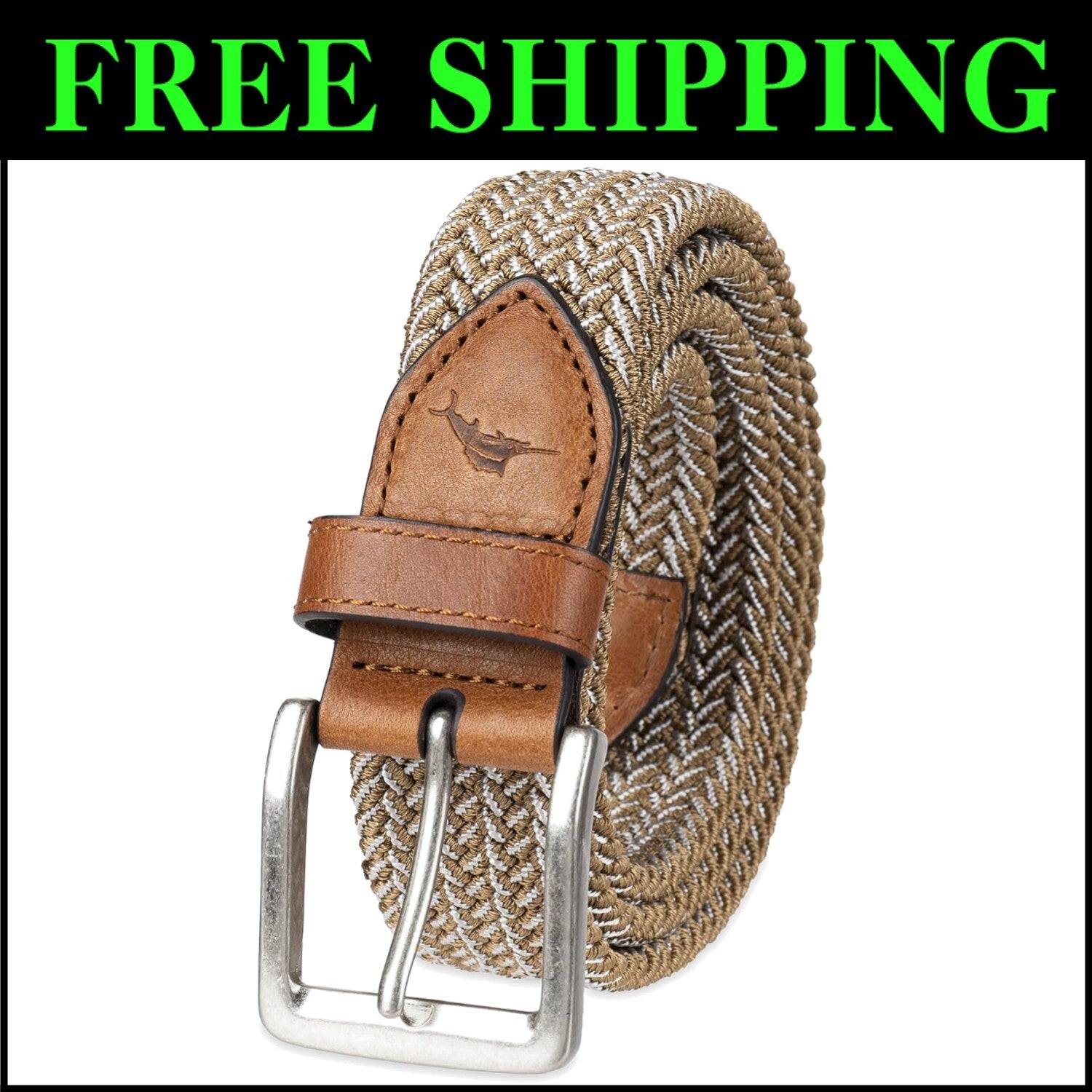 Men's Adjustable Braided Stretch Web Belt with Genuine Leather Details