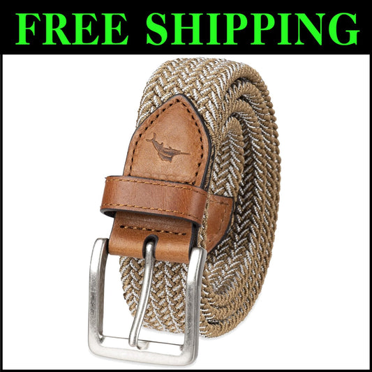 Men's Adjustable Braided Stretch Web Belt with Genuine Leather Details