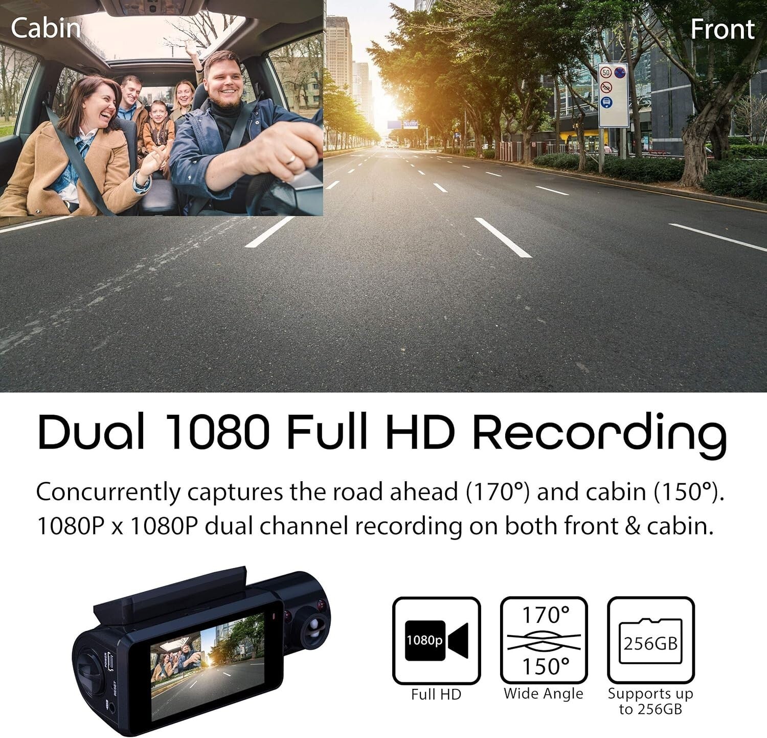 Full HD Dual Camera Car Dash Cam with Infrared Night Vision & Supercapacitor
