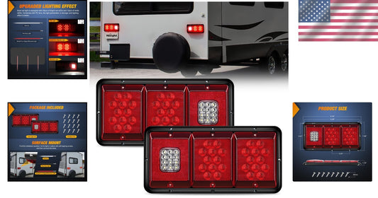 LED Triple Tail Light 2PCS - Waterproof Red Stop Brake & Turn Signals for RVs