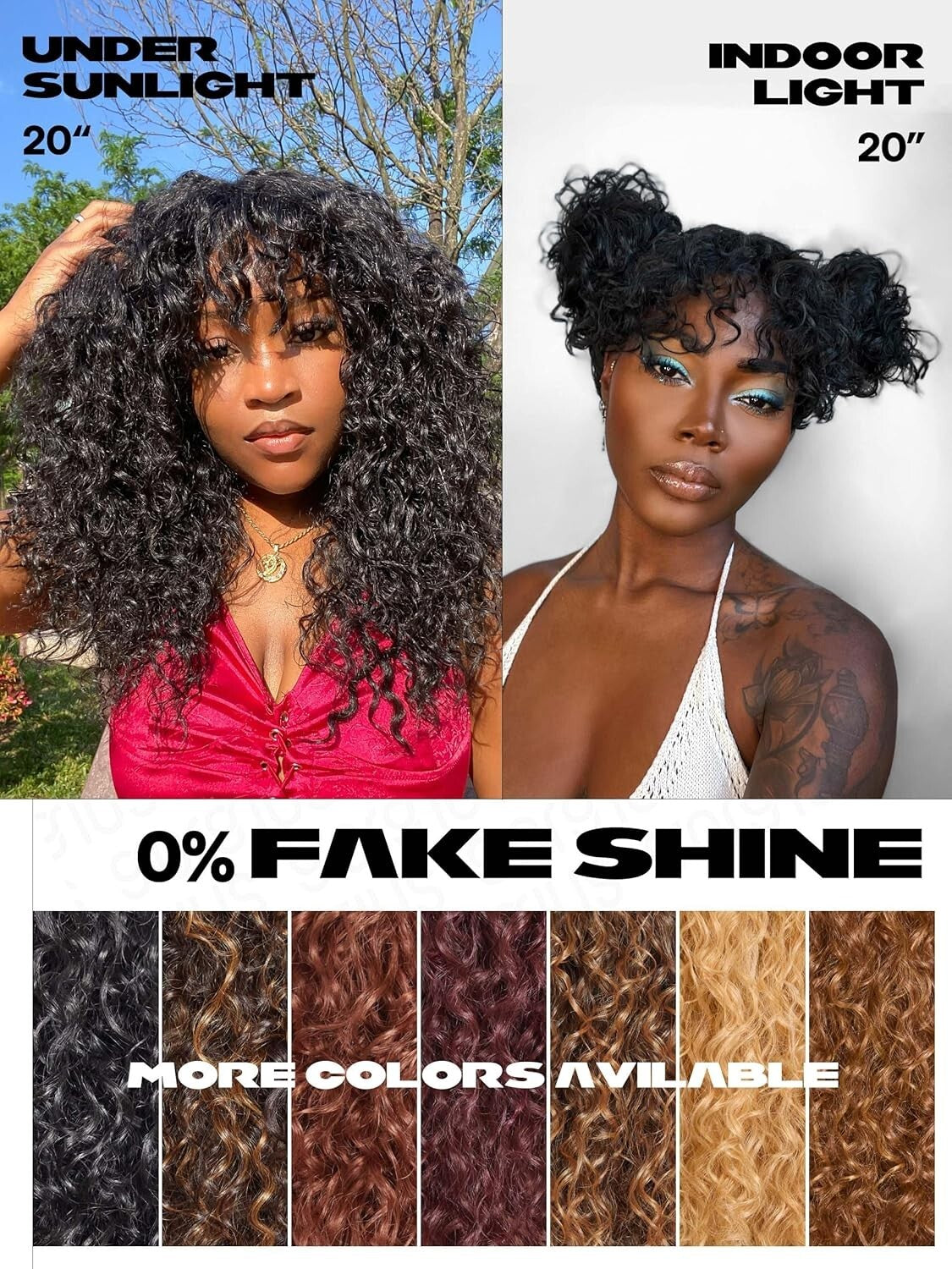 Effortless Style: 20-Inch Glueless Black Curly Wig with Face-Framing Bangs
