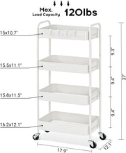 Load image into Gallery viewer, Sturdy 4-Tier Rolling Cart with Wheels - Ideal Baby, Craft, and Kitchen Storage