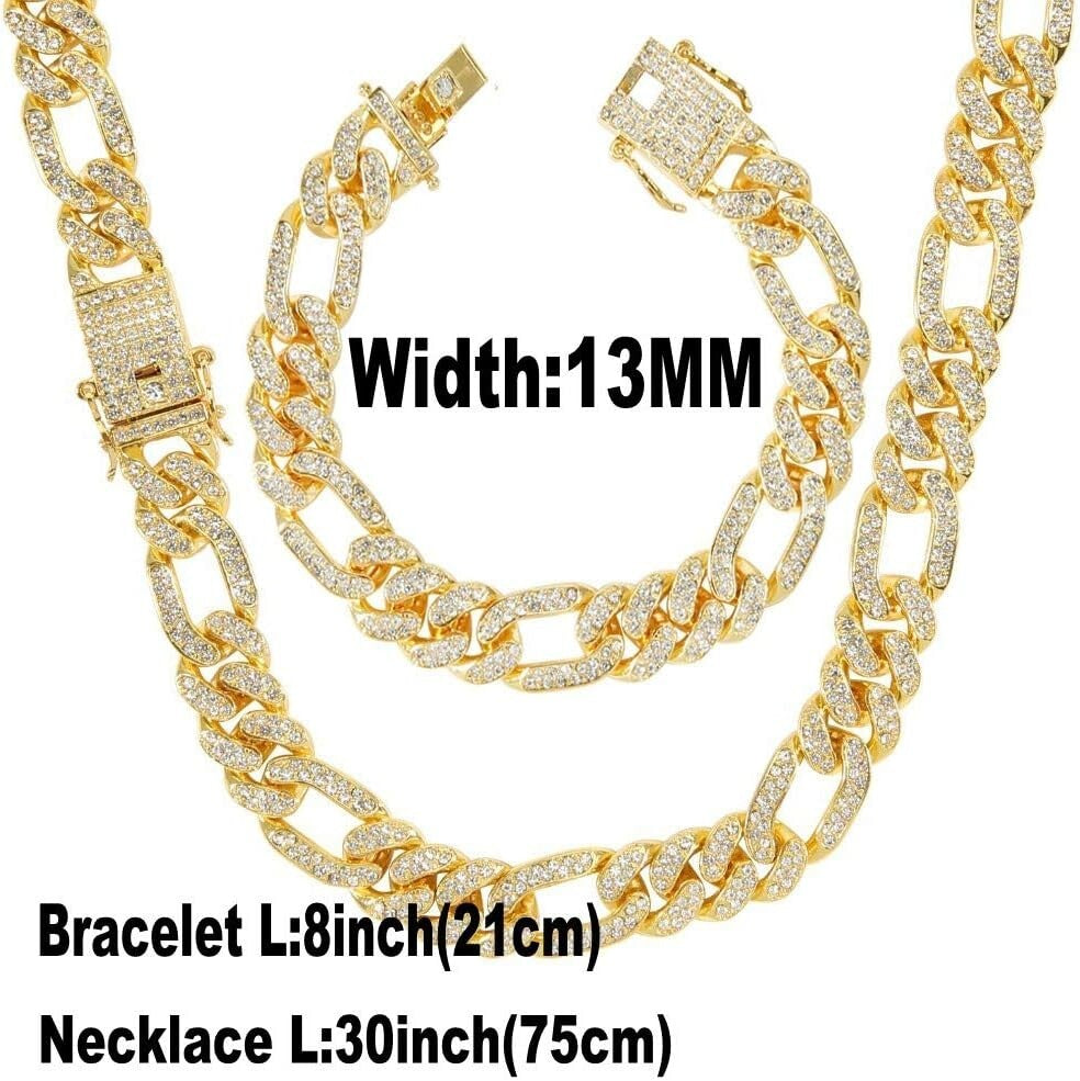 Luxury 18K Gold Plated Miami Cuban Link Chain Set for Men - Iced Out Fashion