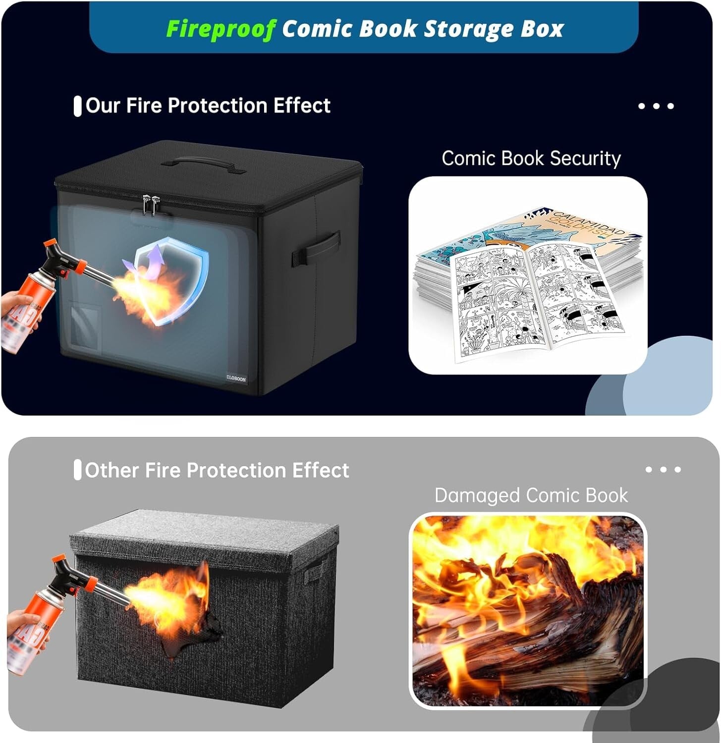 Fireproof Comic Book Storage Box for 300-350 Comics - Moistureproof & Stackable