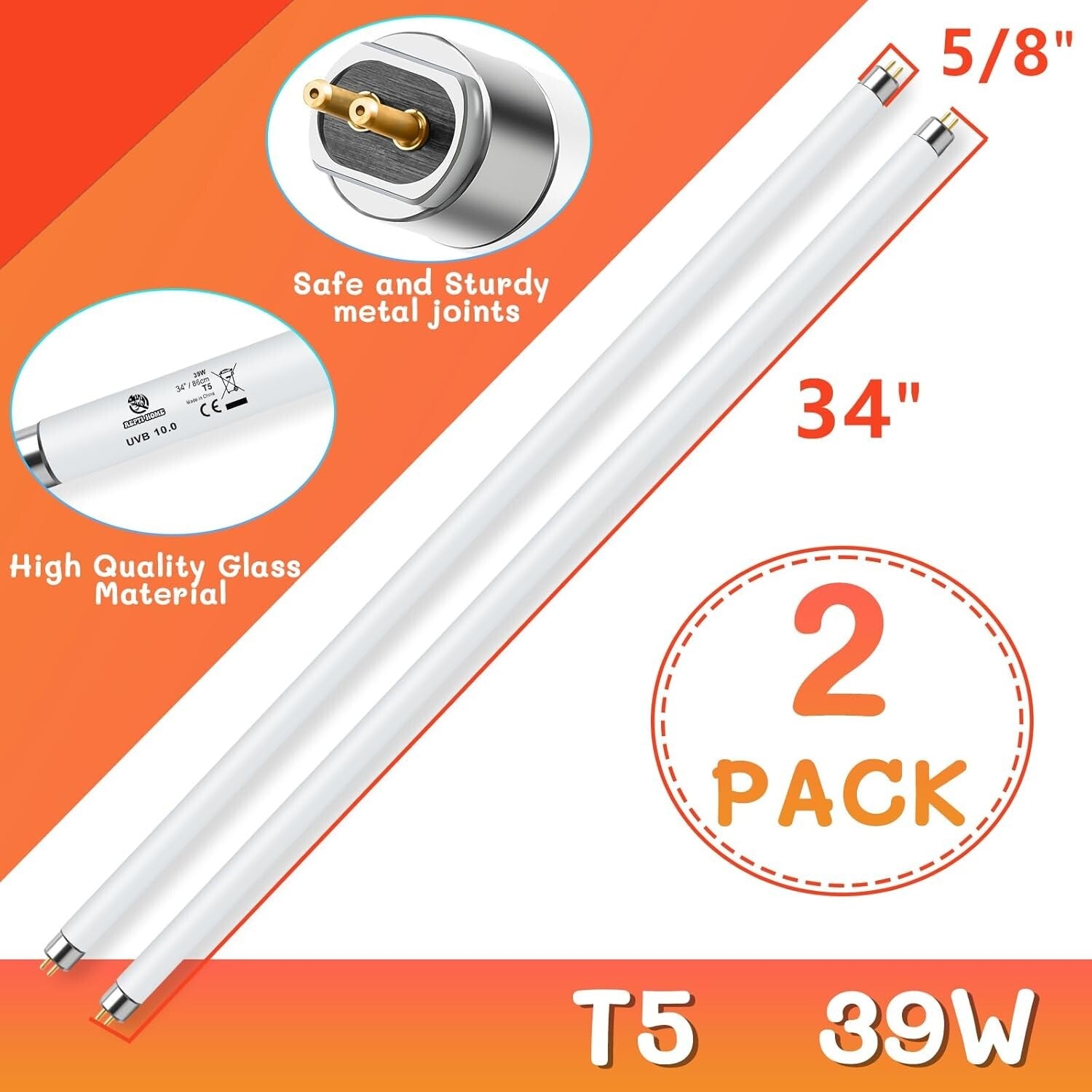 Premium 2 Pack of T5 UVB 39W Reptile Light Bulbs for Optimal UV Exposure
