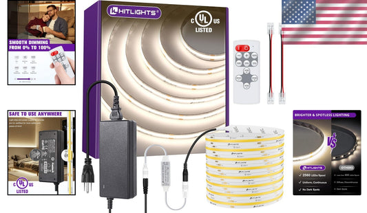 16.4ft Dimmable COB LED Strip Lights Kit with Remote - 4000K Lighting Solution