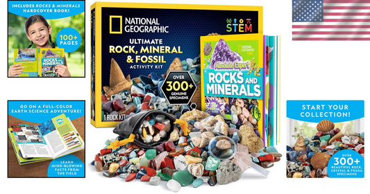 National Geographic 300-Piece Rock Collection with Real Fossils & Book for Kids