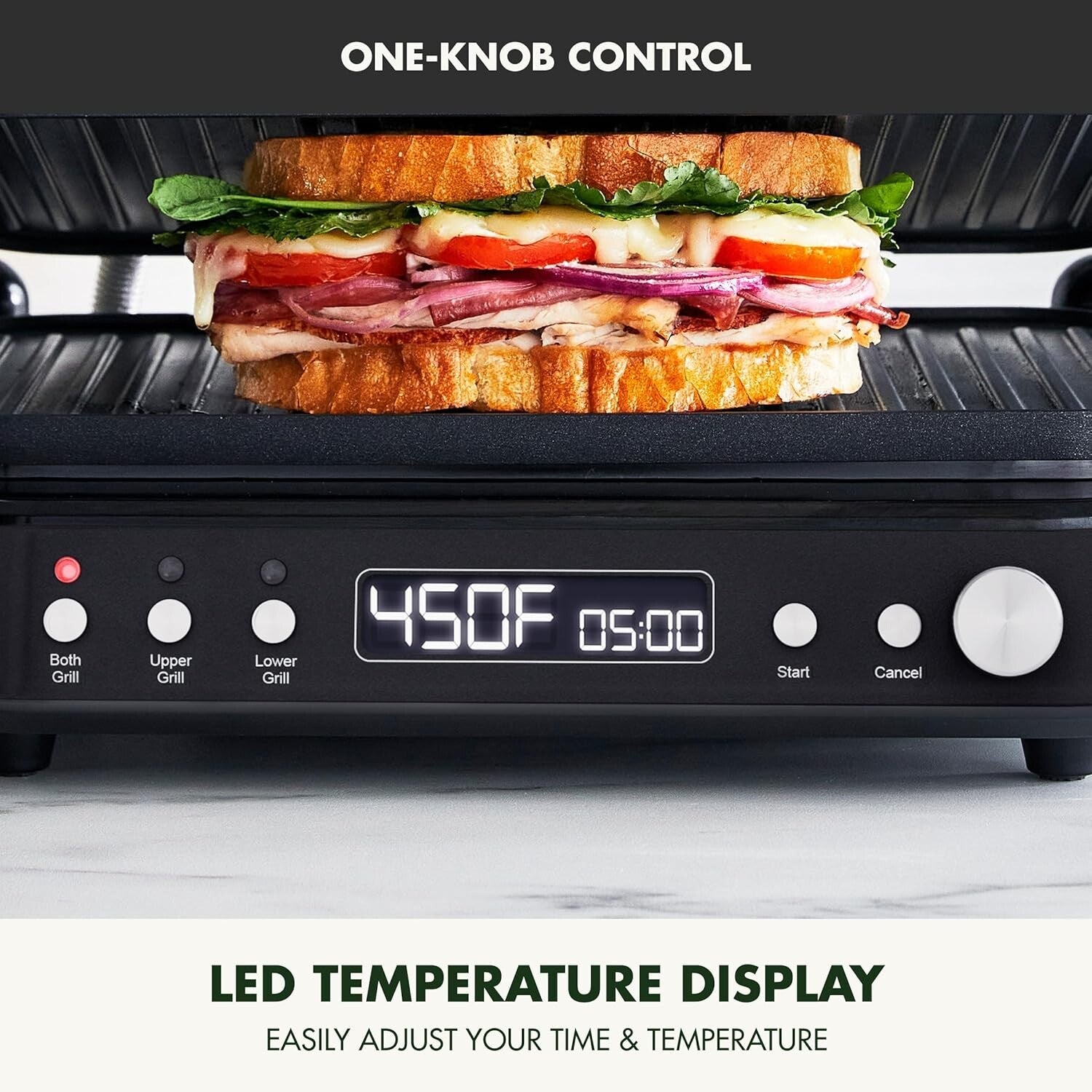 Versatile 6-in-1 Contact Grill & Griddle with Reversible Plates and Dual Heat