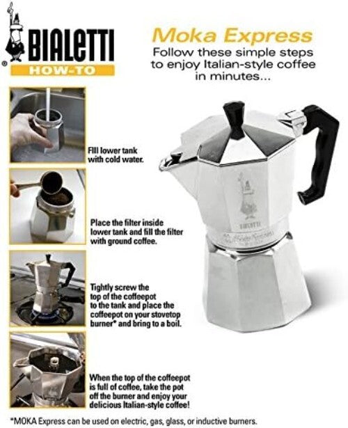 Authentic Italian Moka Pot: 12 Cups, Gas and Induction Compatible - Moka Express