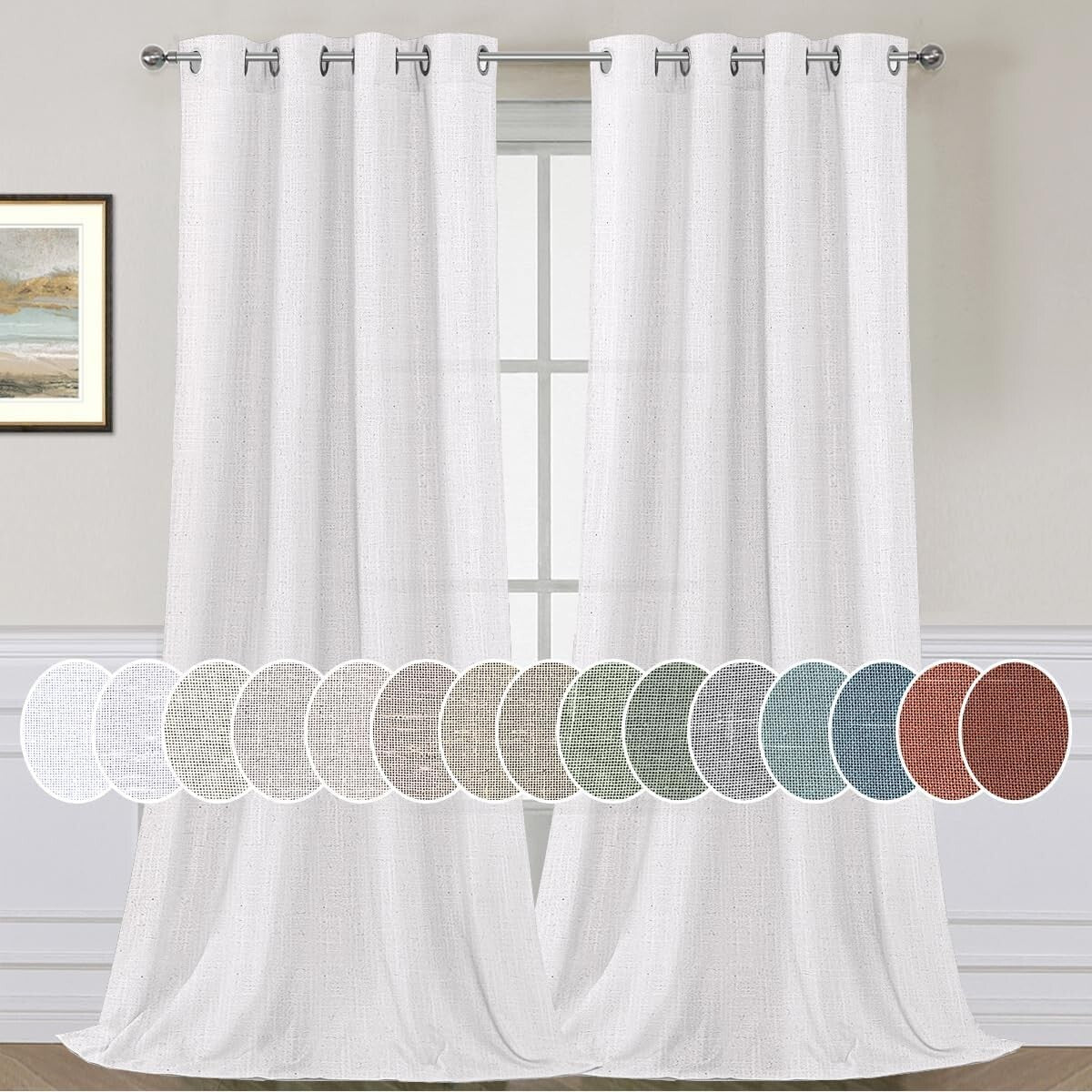 Soft Linen Sheer Curtains with Grommet Top – Elegant 2 Pack 52" x 96" Panels