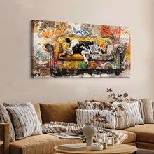 Load image into Gallery viewer, Colorful 24x48 IN Cow Graffiti Print - Fun Wall Art for Game Rooms or Offices