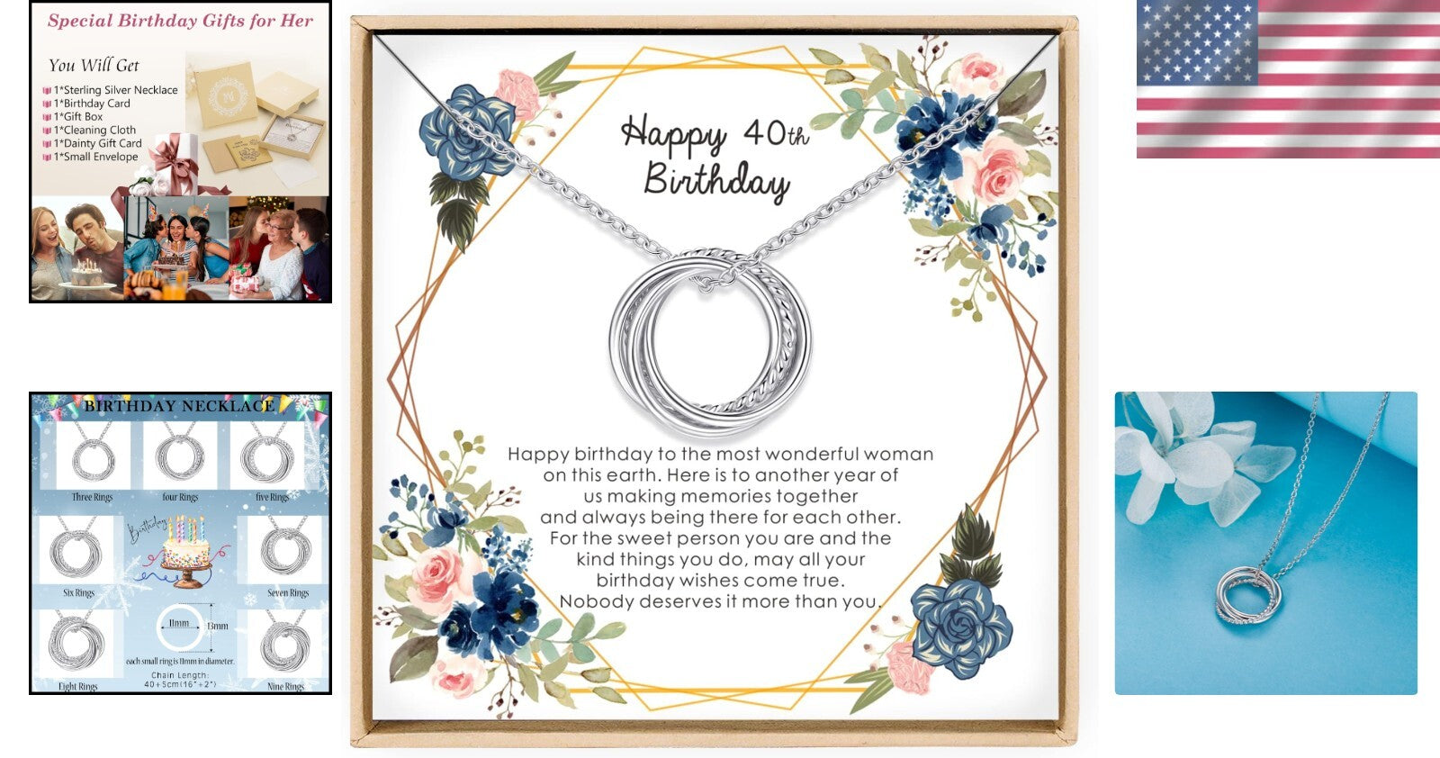 40th Birthday Gifts for Women - Handmade Sterling Silver Necklace with Gift Box