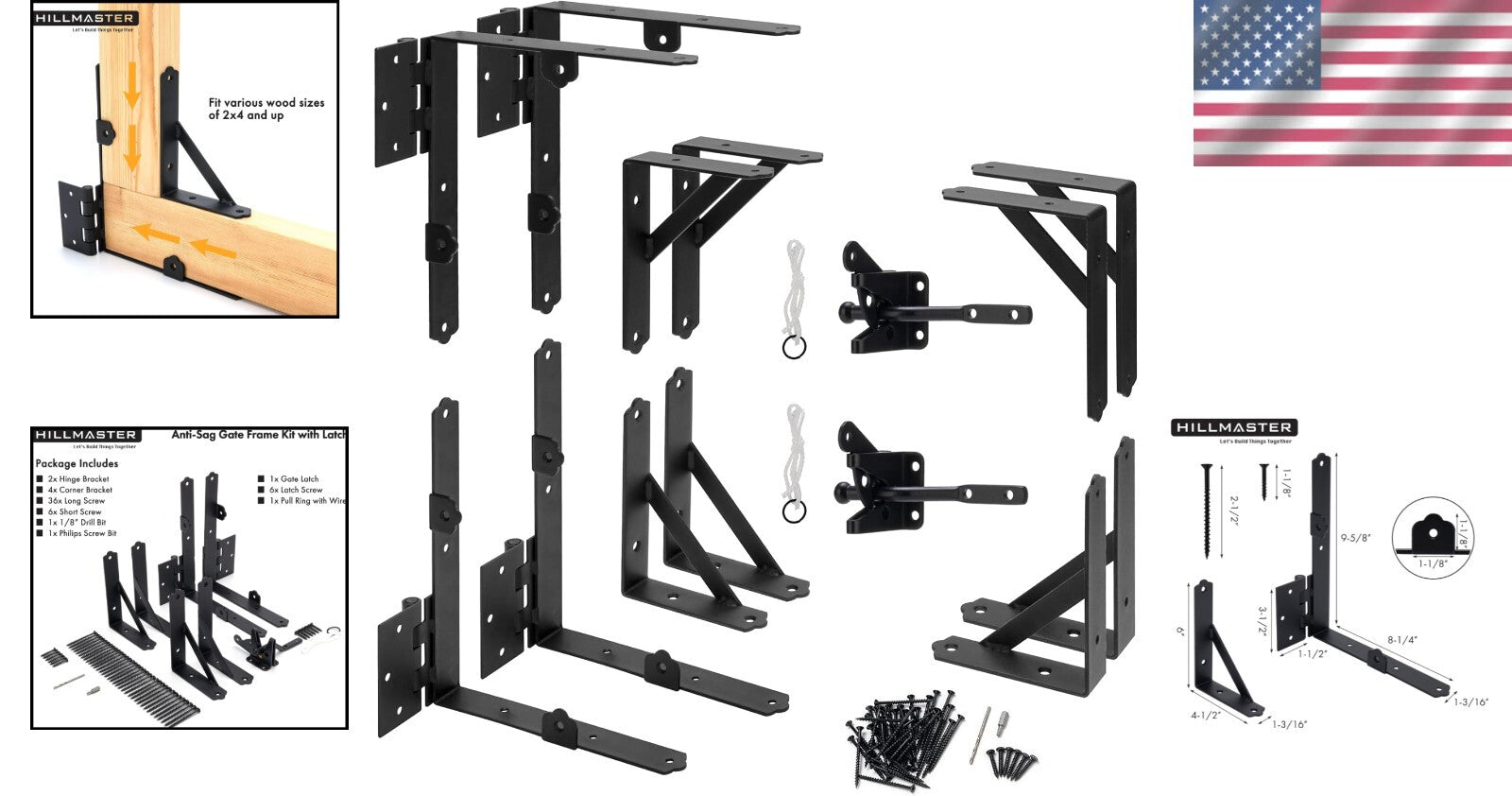 2 Set Corrosion-Resistant Adjustable Gate Kit with Heavy-Duty Brackets and Latch
