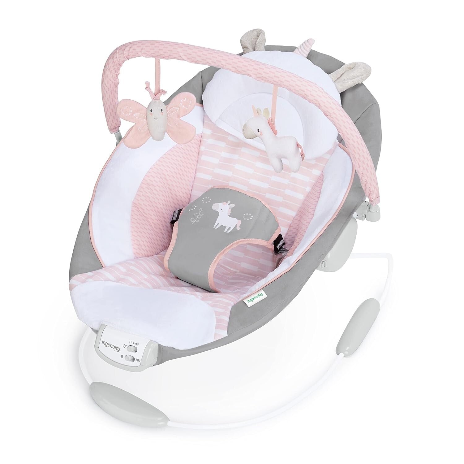 Soothing Pink Unicorn Baby Bouncer with Vibrations & 8 Melodies for Girls