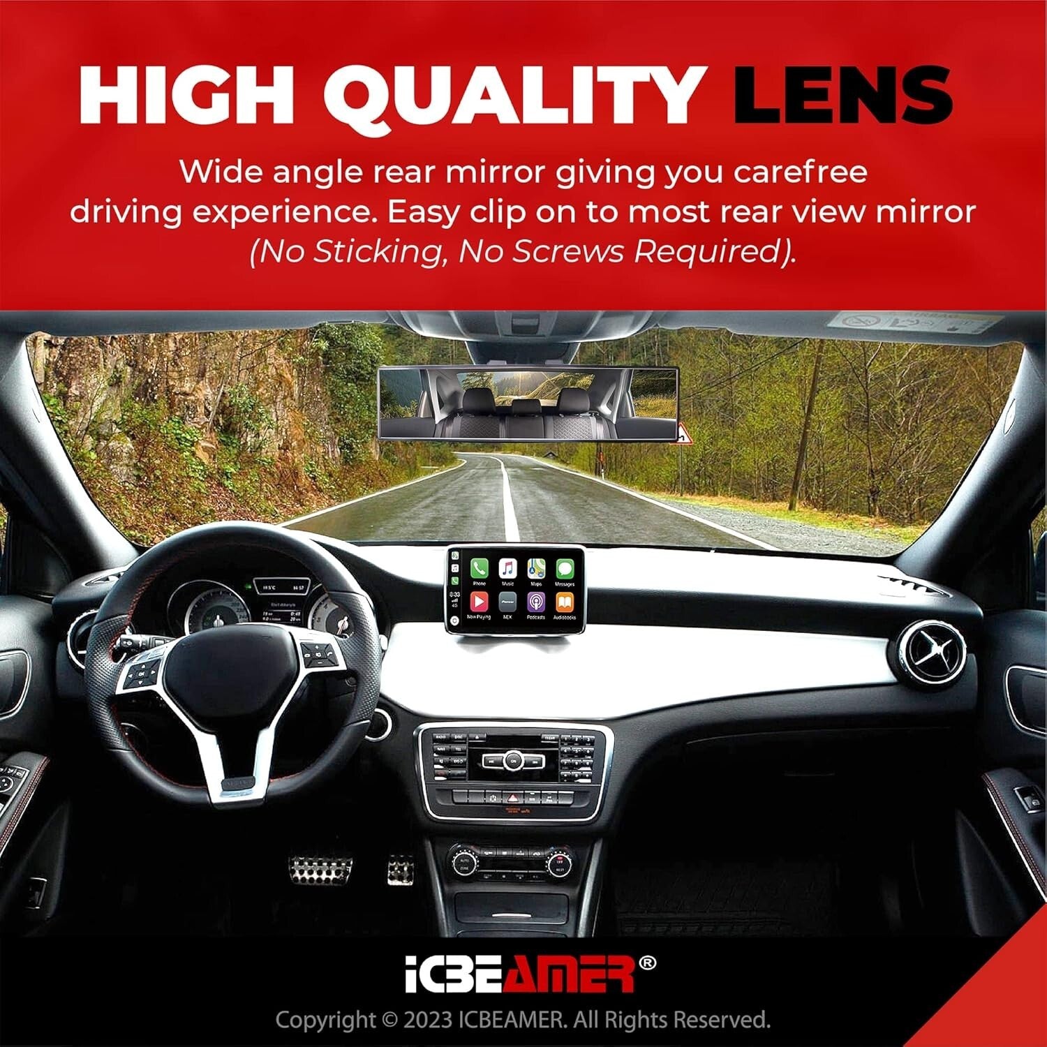 Durable 15.8" Clip-on Rearview Mirror for Cars and SUVs - Blind Spot Elimination