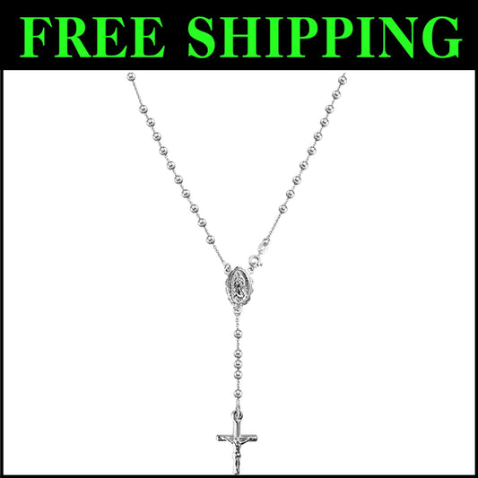 Elegant 20-Inch 925 Sterling Silver Cross & Virgin Mary Y Necklace - Gift Boxed