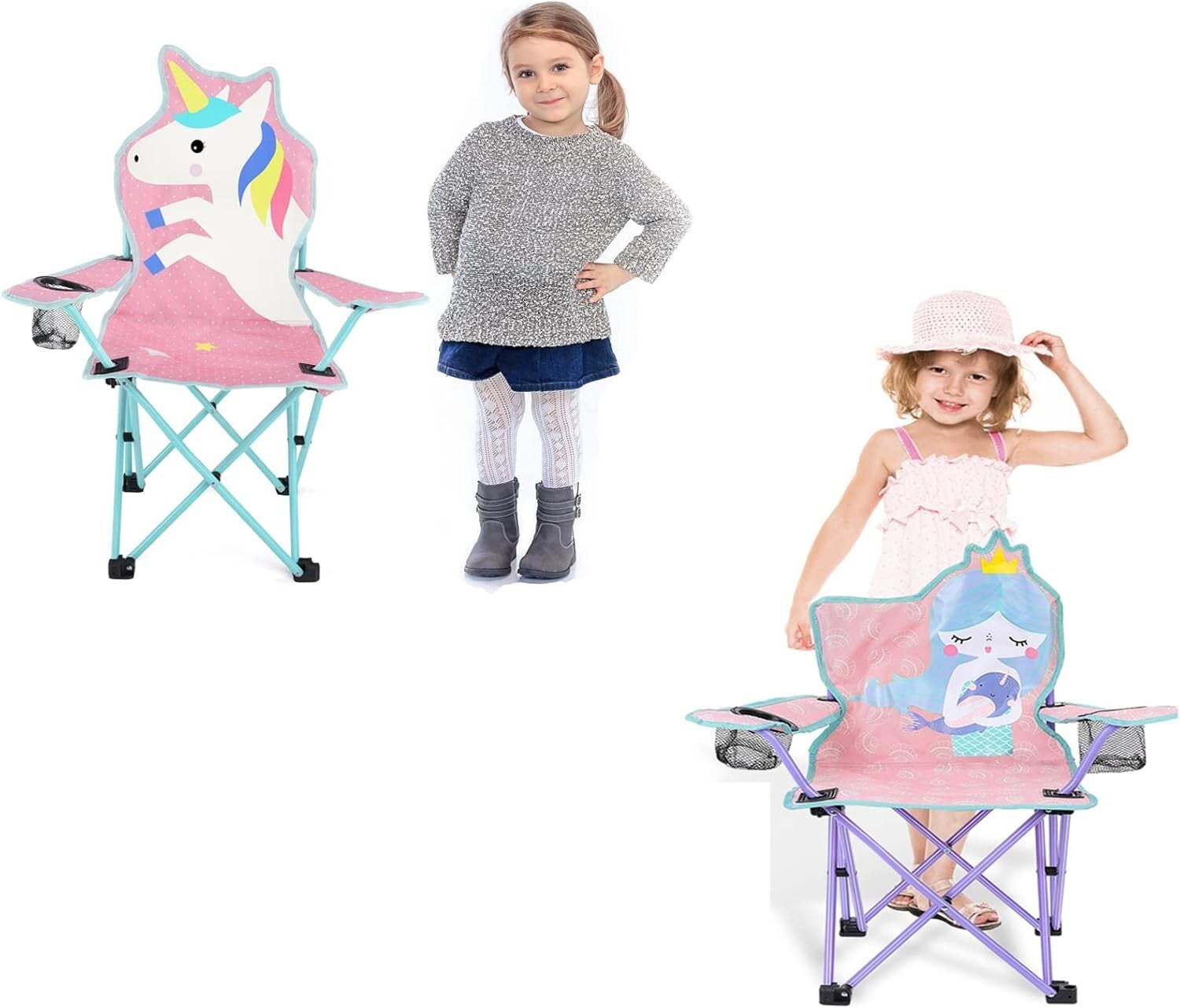 Durable Kids Outdoor Camping Chair with Cup Holder & Carrying Bag - Unicorn