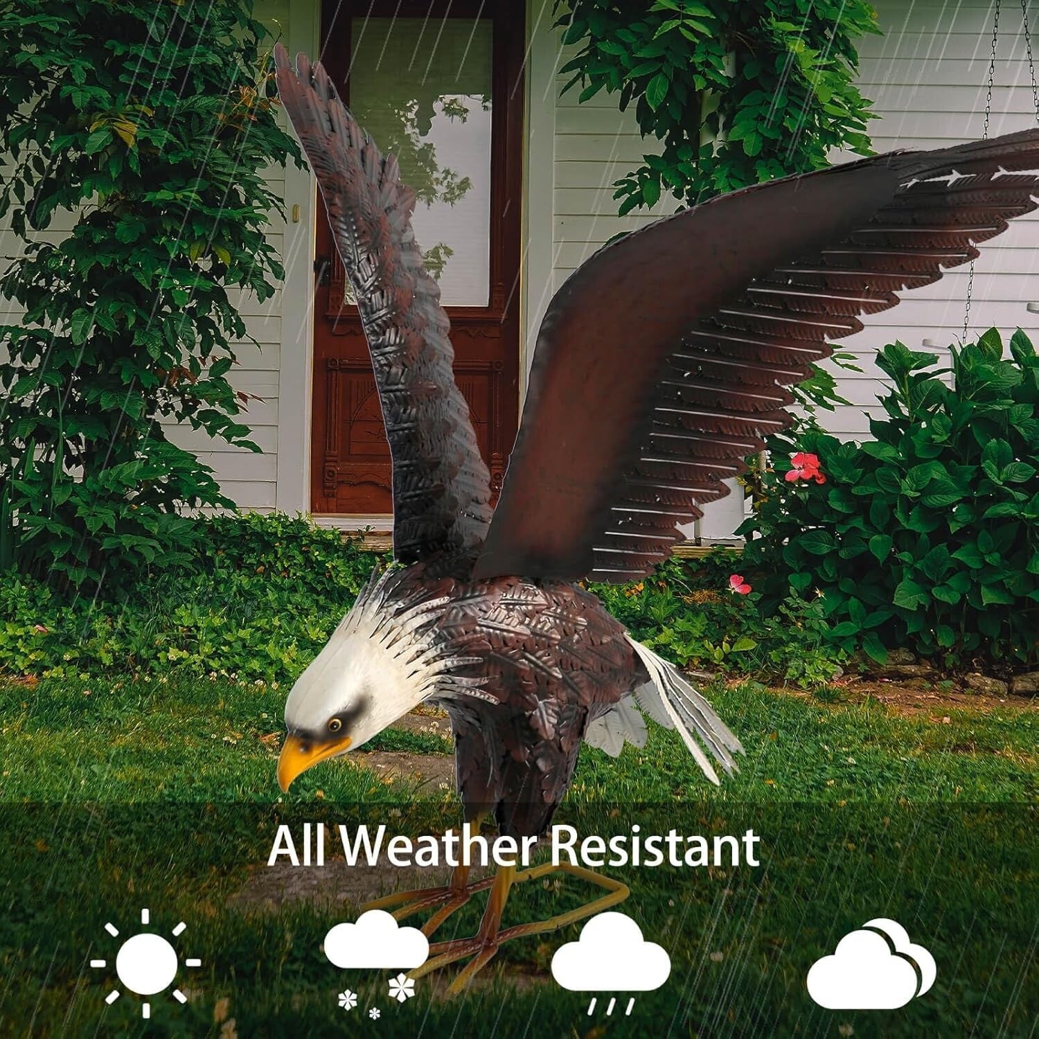 Large 40.5-Inch Swooping Bald Eagle Statue - Lifelike Outdoor Decor for Garden