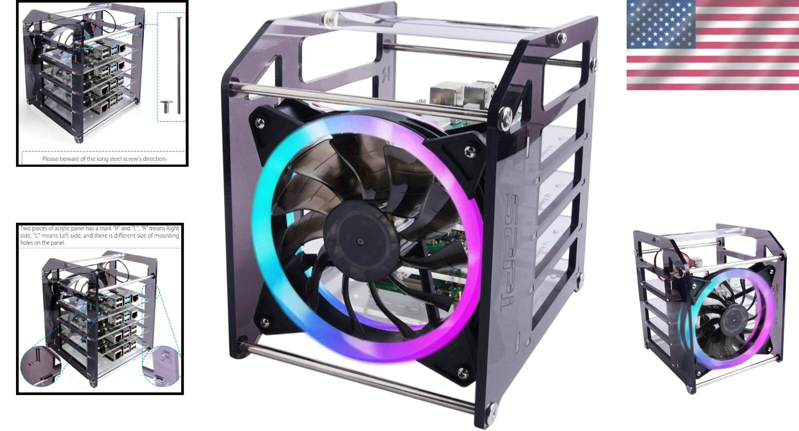 Premium Raspberry Pi Stackable Tower Case with RGB Fan for Optimal Cooling