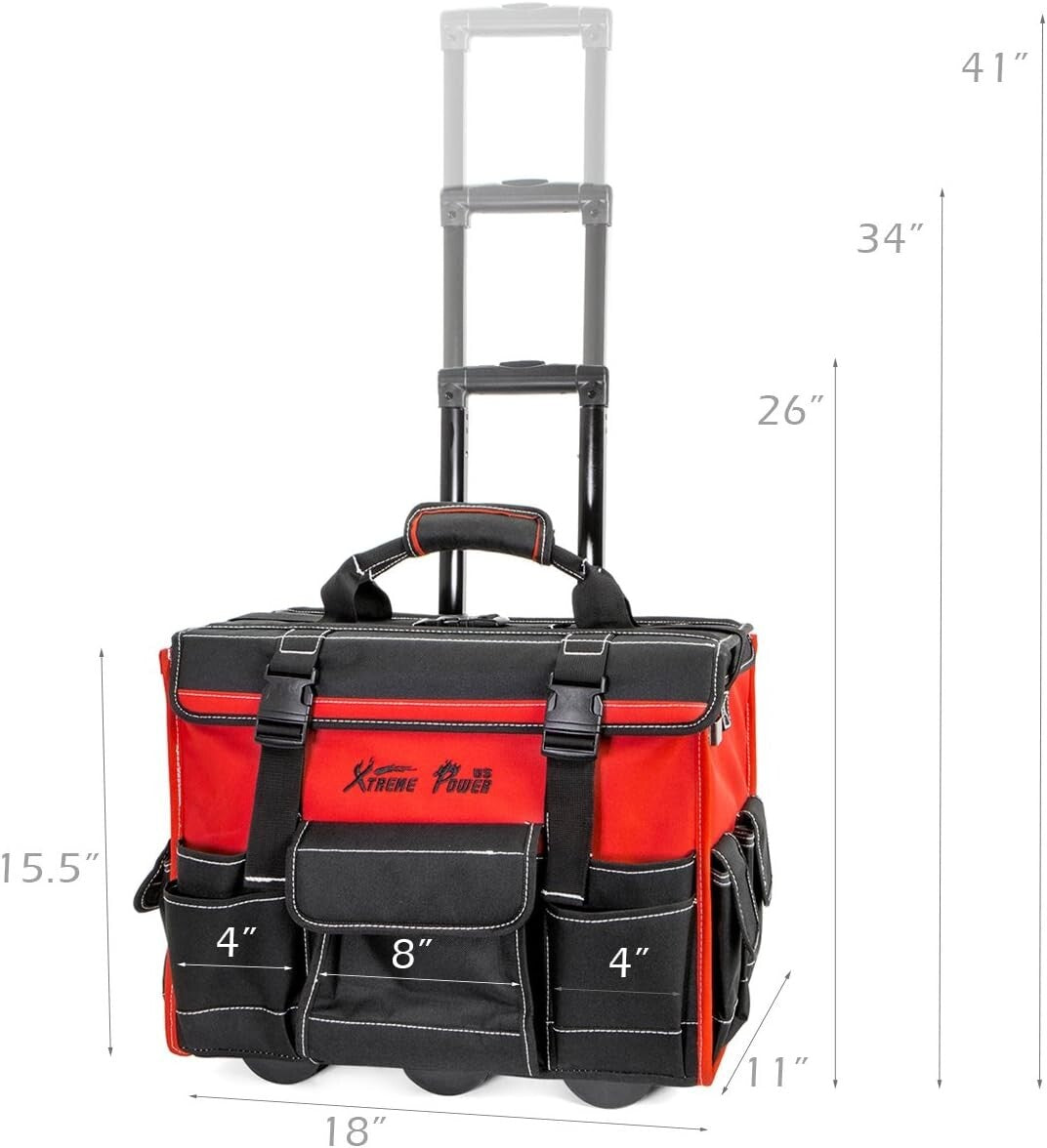 Durable 18" Rolling Tool Bag with 18 Compartments - Perfect for Professionals
