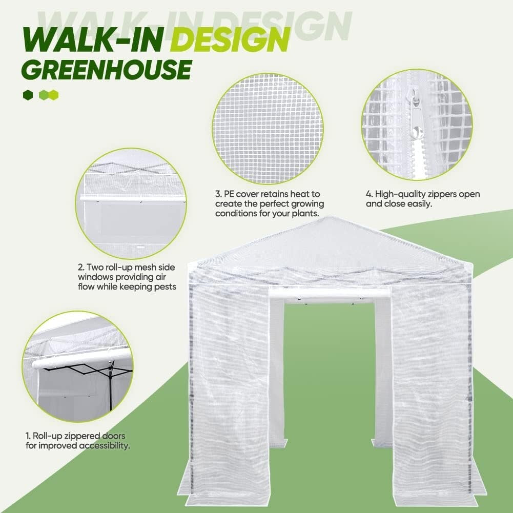 Spacious 8x8 ft Portable Greenhouse with Roll-Up Zippers for Ideal Growth