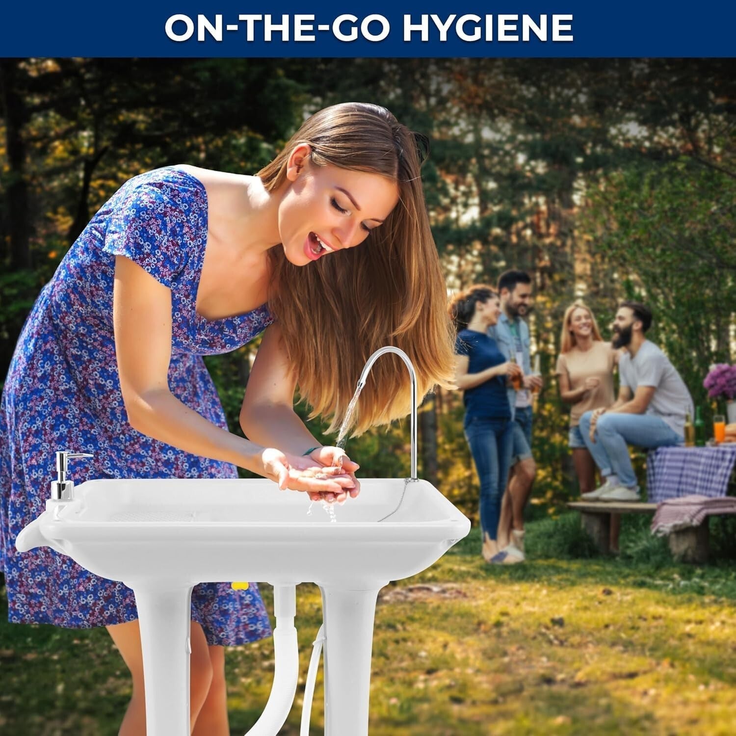 Freestanding Camping Sink with Wheels & Hands-Free Pump - Ultimate Convenience