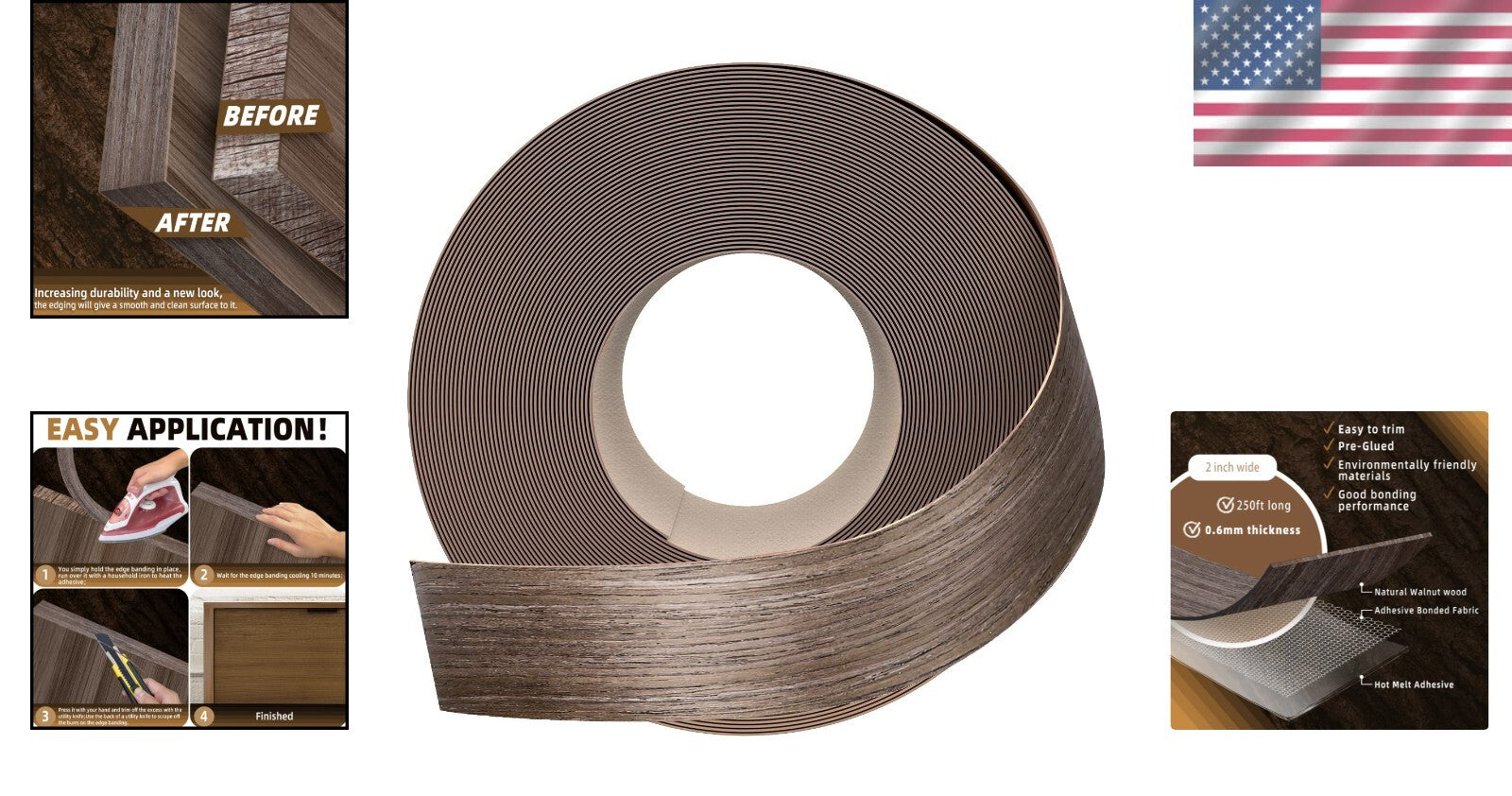 2'' x 250ft Pre-Glued S-Walnut Veneer Edge Banding - Quality Furniture Solution