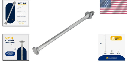 1/2" x 16" Heavy-Duty Carriage Bolt Kit - Galvanized with 25 Washers & Nuts