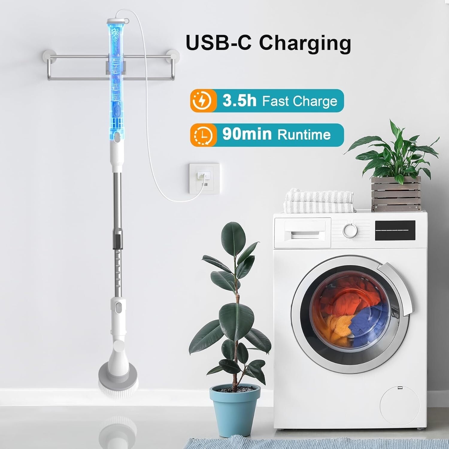 Waterproof Spin Scrubber with Extending Handle - Ideal for Bathroom Cleanings