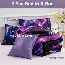 Load image into Gallery viewer, Galaxy 6pc Twin Comforter Set: Dreamy 3D Butterfly Print in Purple &amp; Blue