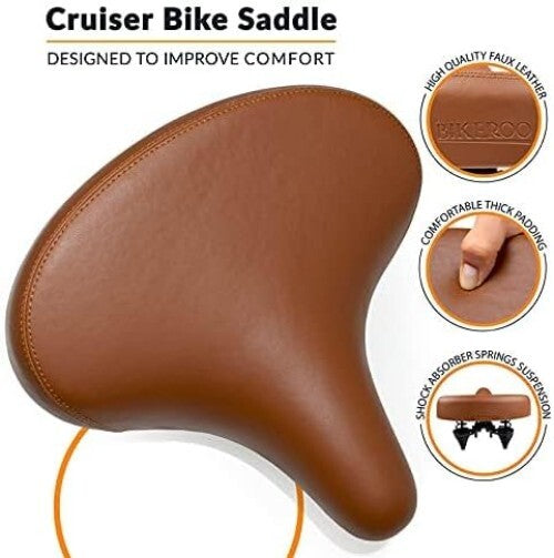 Comfortable Wide Cruiser Saddle - Supports Up to 350lbs for Stress-Free Rides