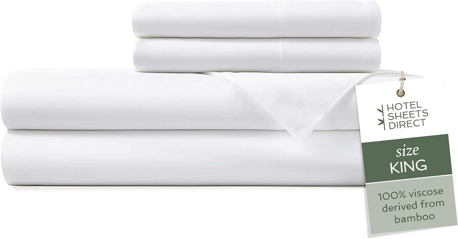 Deep Pocket King Size Bamboo Sheets - Cooling 4-Piece Bedding Set in White