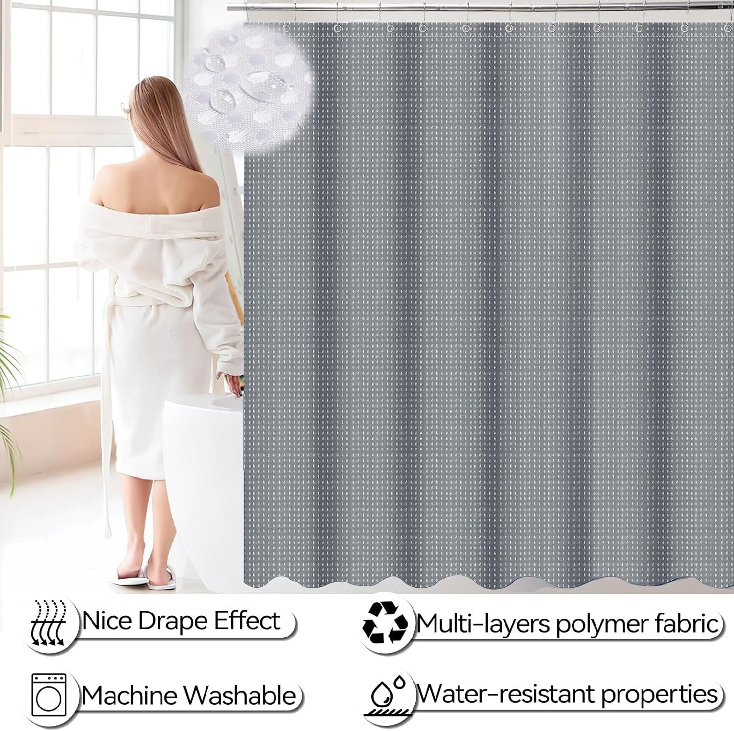 Durable Bathroom Decor 24PCS Set with Shower Curtain + Soft Microfiber Rugs