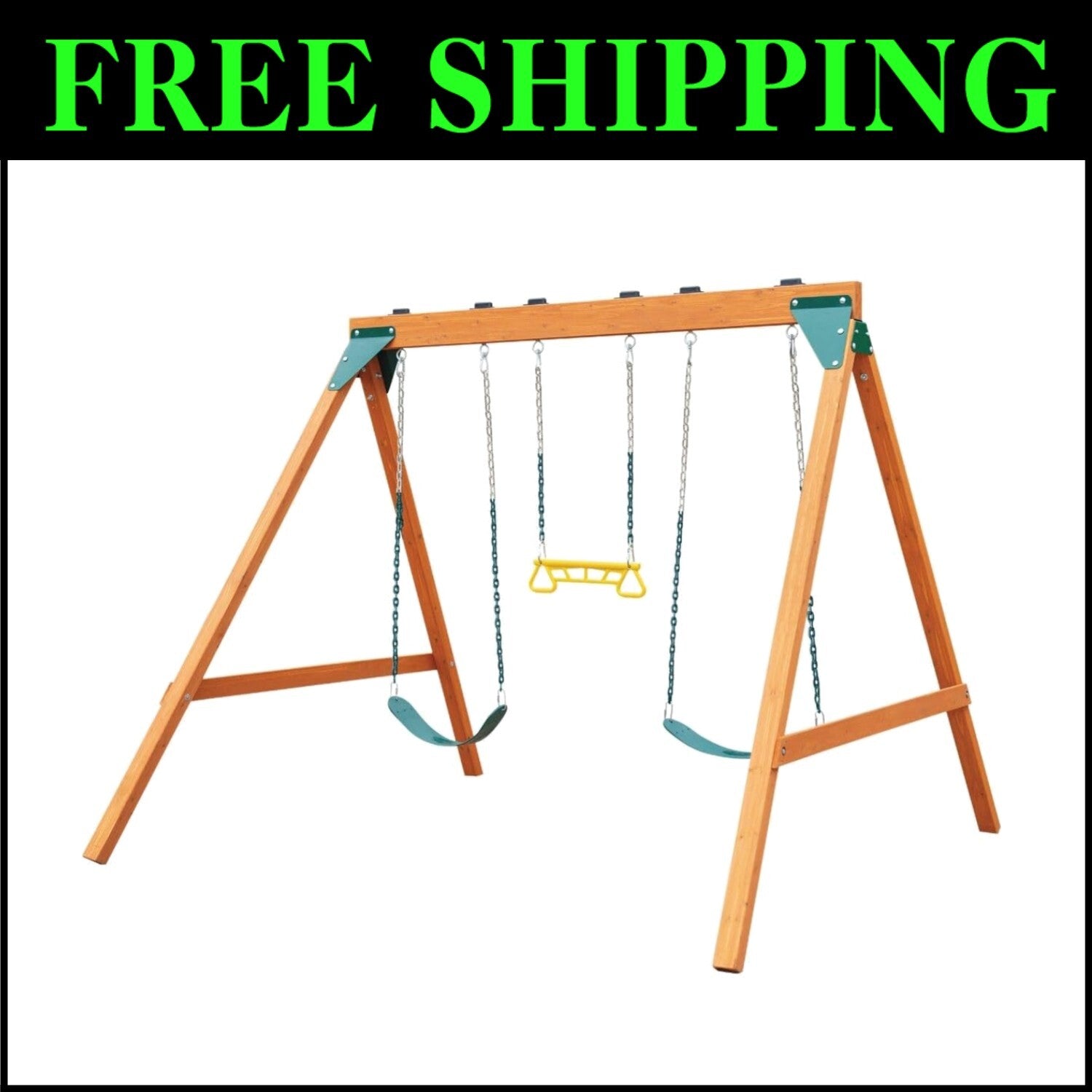 Backyard Ranger Wooden Swing Set with Two Swings and Trapeze - 350 lb Capacity
