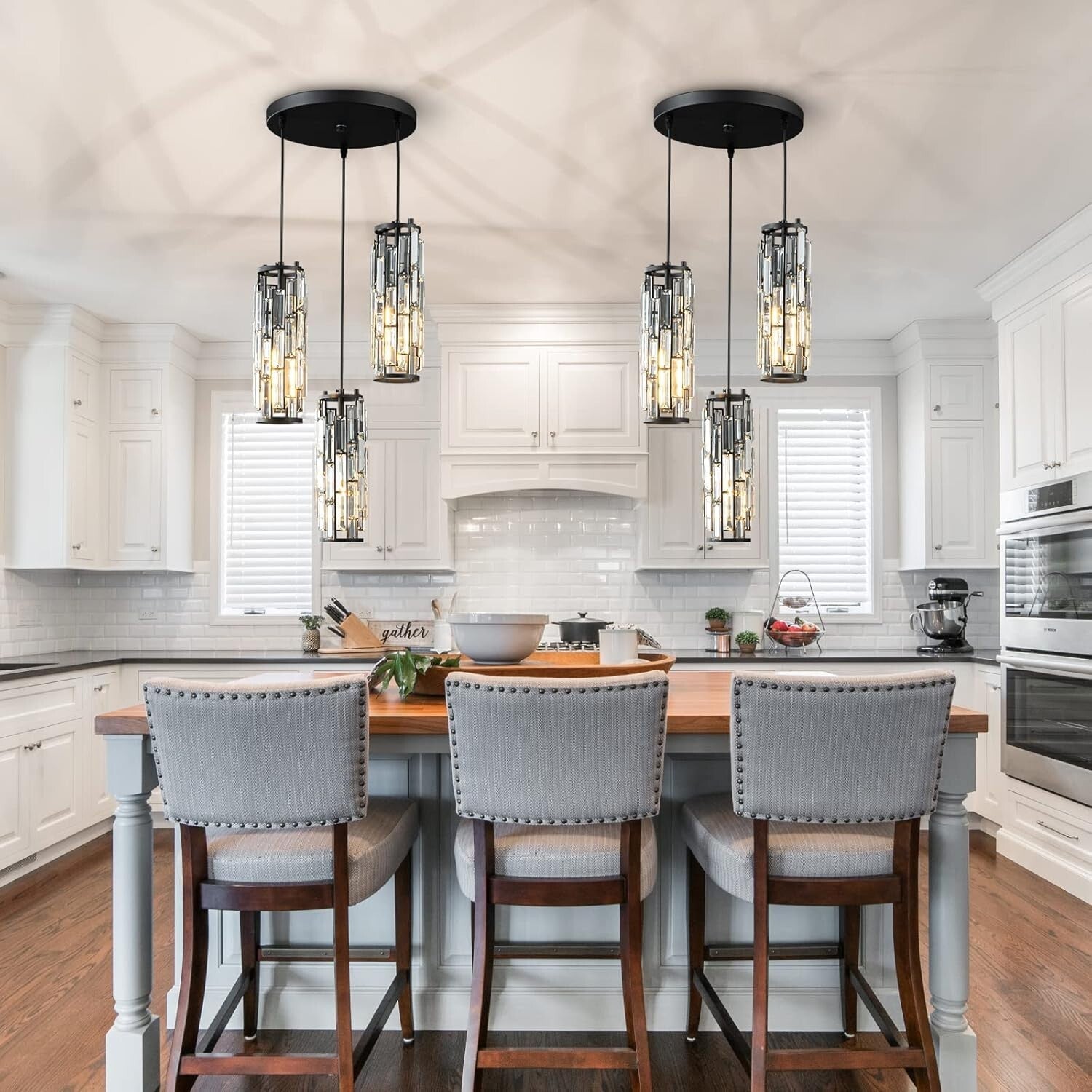 Modern Black Metal & Crystal Pendant Light - Perfect for Living Room and Kitchen