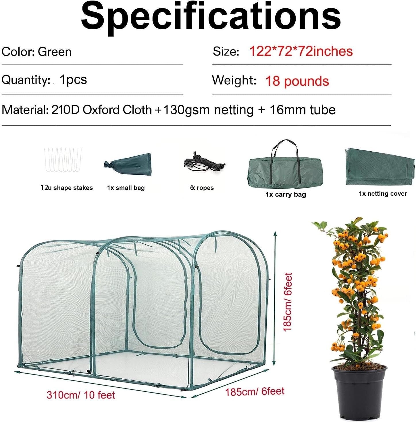 Sturdy 10FT x 6FT Plant Cover with Steel Frame & Ventilated Design for Gardens