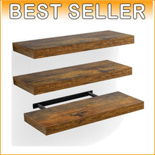 Load image into Gallery viewer, Set of 3 Rustic Brown Floating Shelves with Invisible Brackets for Home Decor