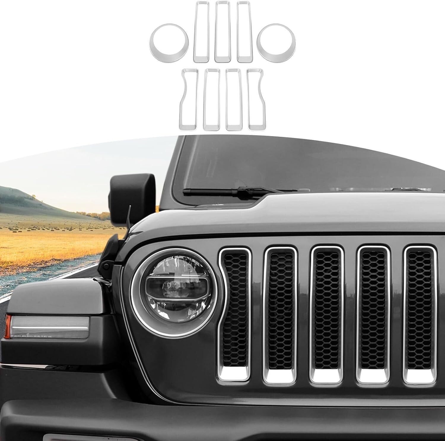 Stylish Chrome Grille Insert & Headlight Cover for Jeep Wrangler JL 2018-2022