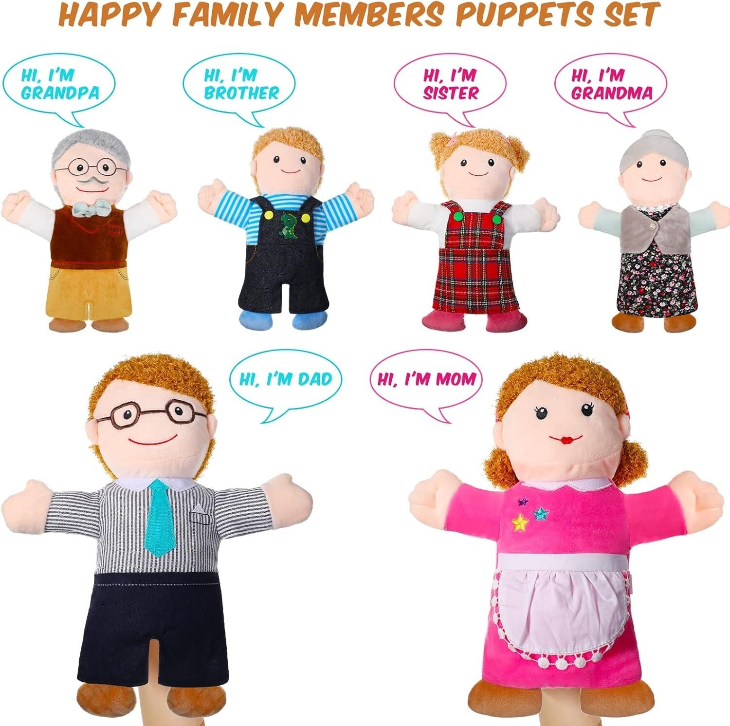 11.8" Family Member Puppet Set - 6 Pieces for Classroom and Home Theater Fun