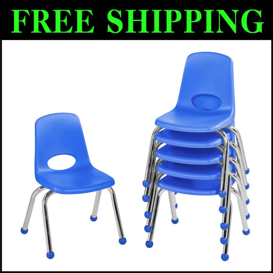 Durable 12" School Stack Chair Set - 6 Blue Seats with Smooth Ball Glides
