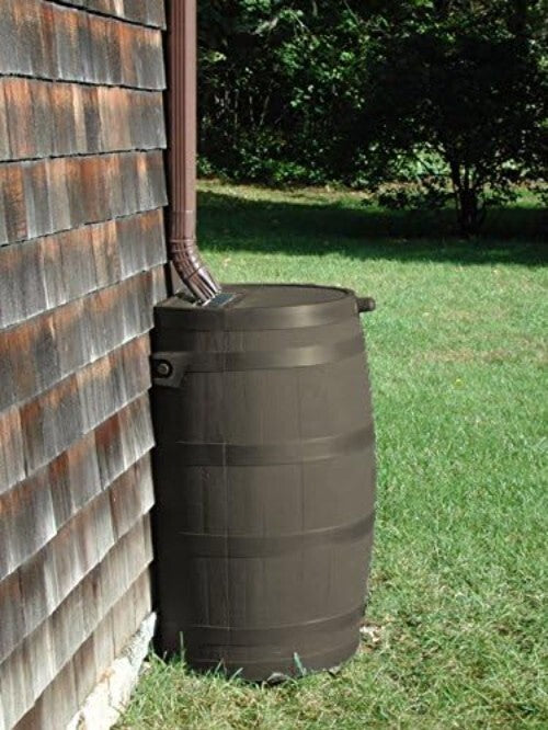 Elegant 50-Gallon Rain Barrel with Textured Finish & Efficient Overflow Valve