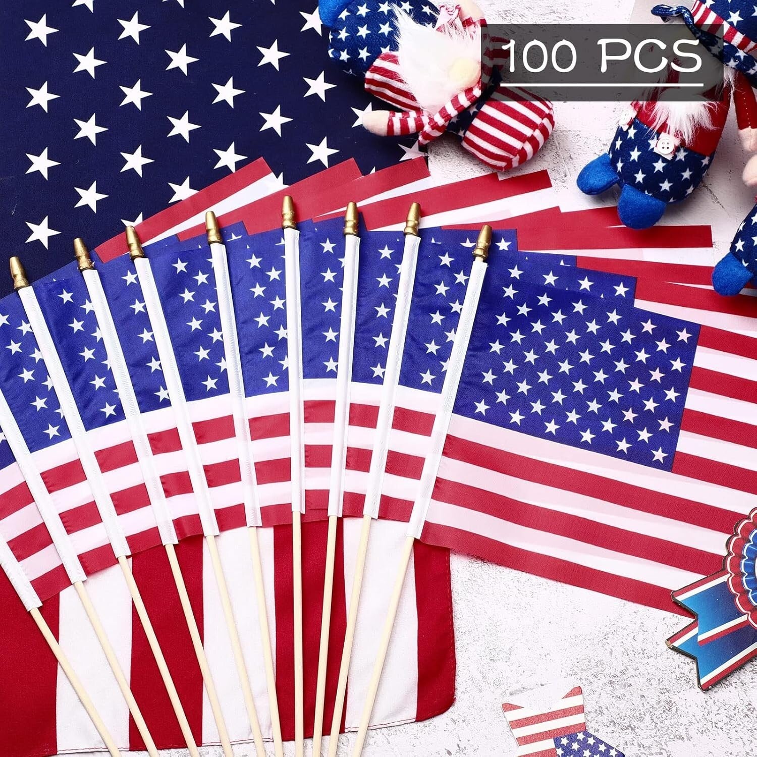 100 Mini American Flags on Sticks - Safe & Durable for Events & Celebrations