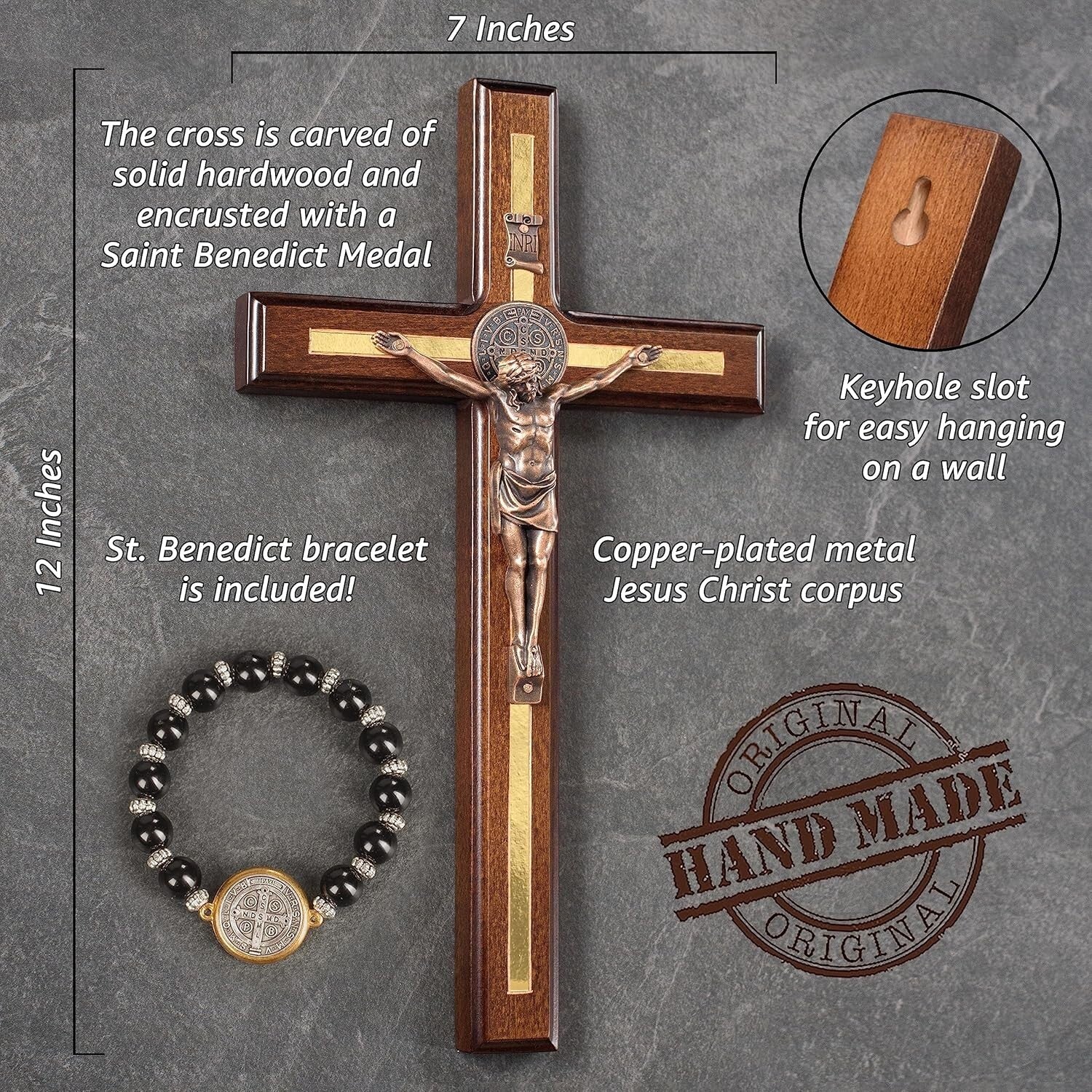 Durable 12" St Benedict Catholic Wall Cross - Timeless Design with Bracelet