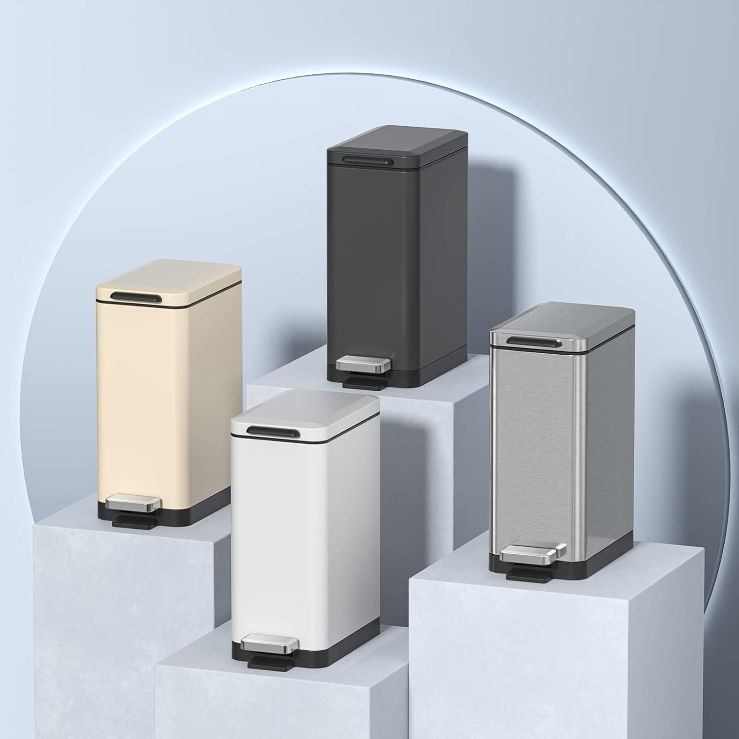 Elegant Slim Trash Can for Bathroom - 10L Stainless Steel with Soft Close Lid