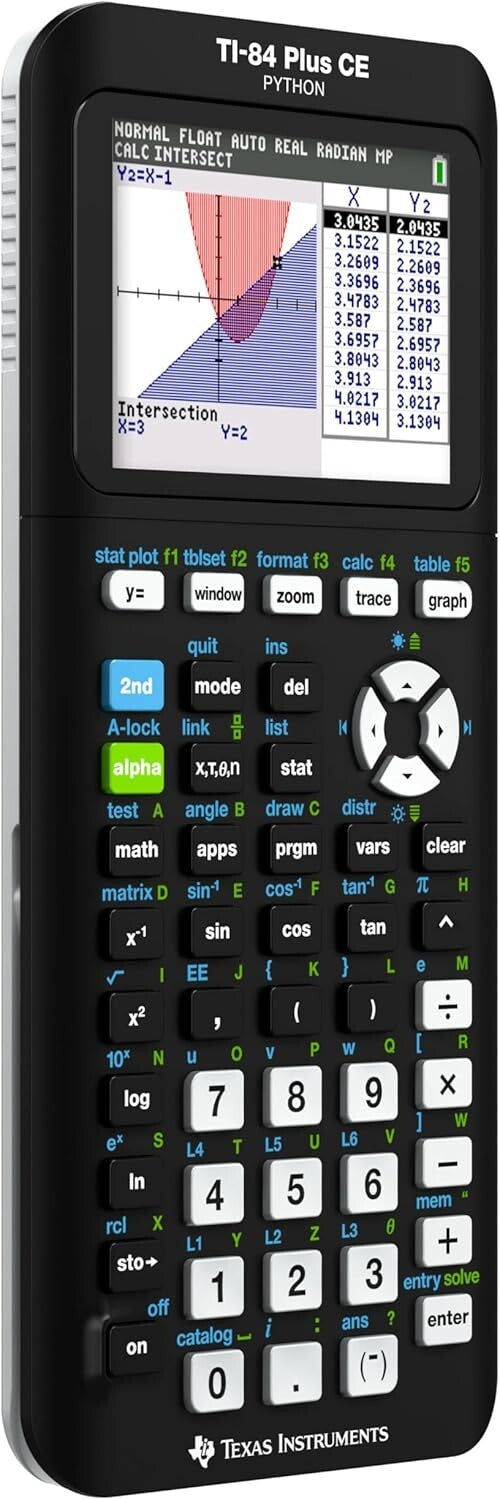 Durable TI-84 Plus CE Black Graphing Calculator - Preloaded Apps & Python Ready