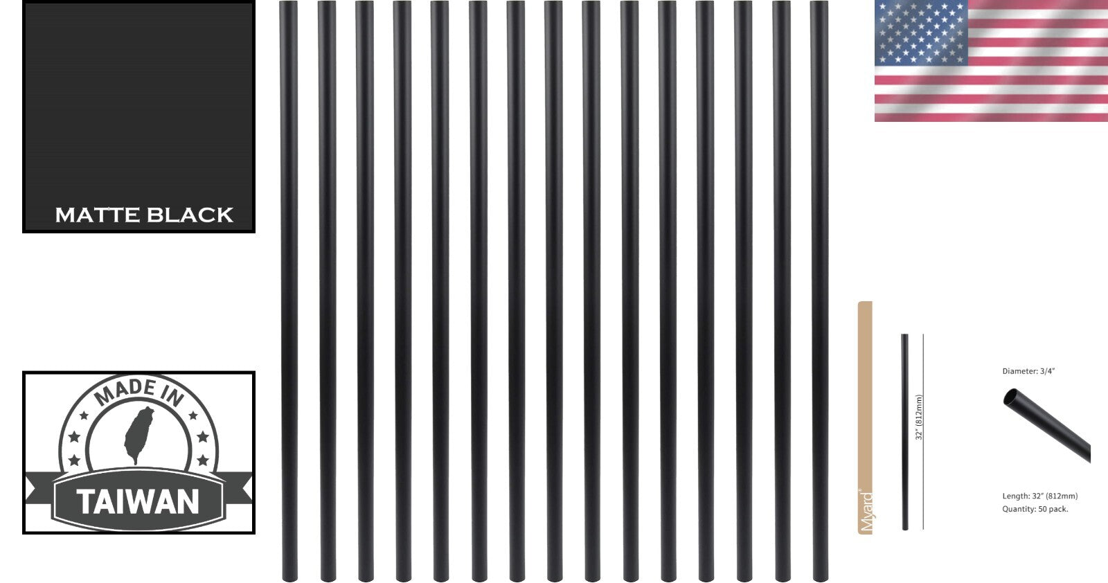 Matte Black Aluminum Balusters 32-Inch Round, Pack of 50 - Never-Rust Design